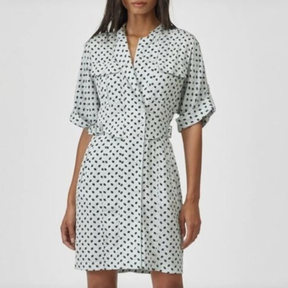 Equipment Femme Absalone Belted Shirt Dress Mint Green Dots Pattern Womens Sz 0